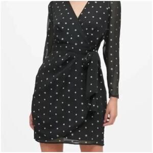 Banana Republic Black Silver Star Print Long Sleeve Dress Size 6